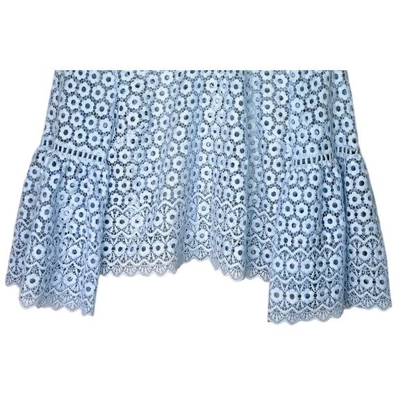 J. Crew Daisy Eyelet Bell Sleeve Blouse Jewel Neck Back Zip Up 10 Baby Blue - Picture 4 of 15